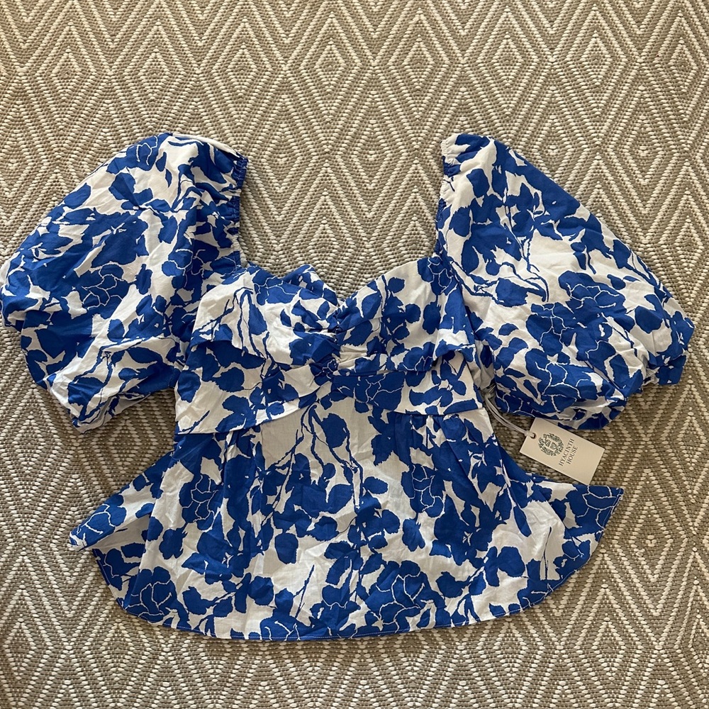 Tuckernuck Hyacinth House Floral Fiori puff sleeve blouse NWT